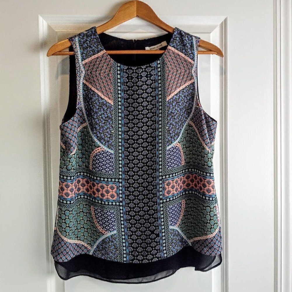 Rose & Olive Black Floral Print Sleeveless Top